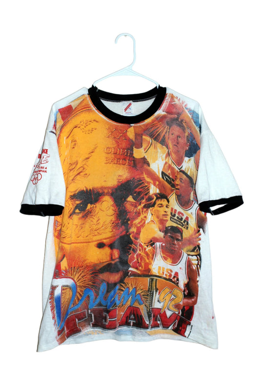 Dream Team on Vintage Tee Jerzees Ringer w/ Distressed Graphic (XL)