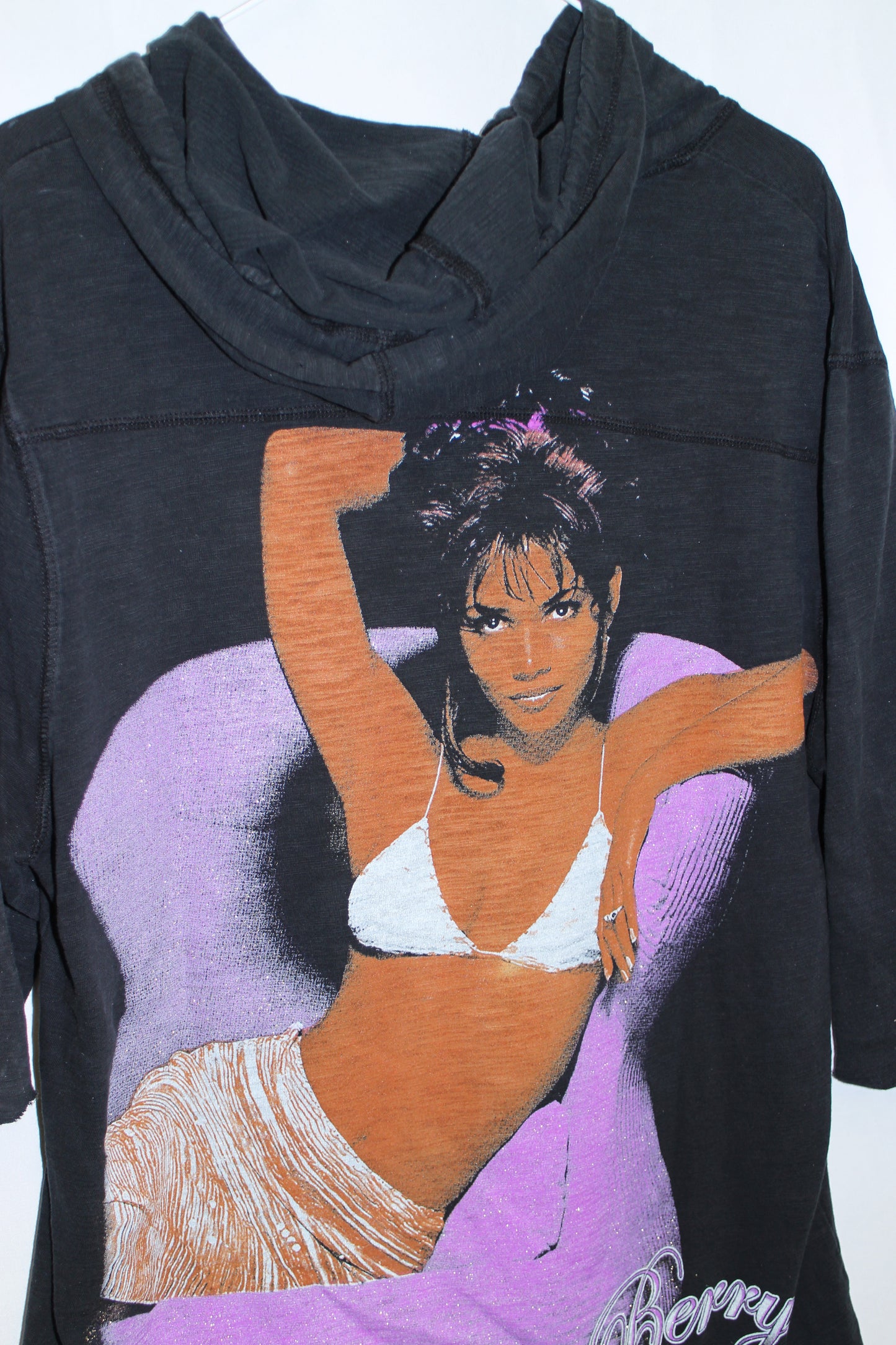 Halle Berry Faded/Distressed Hooded Tee (L)