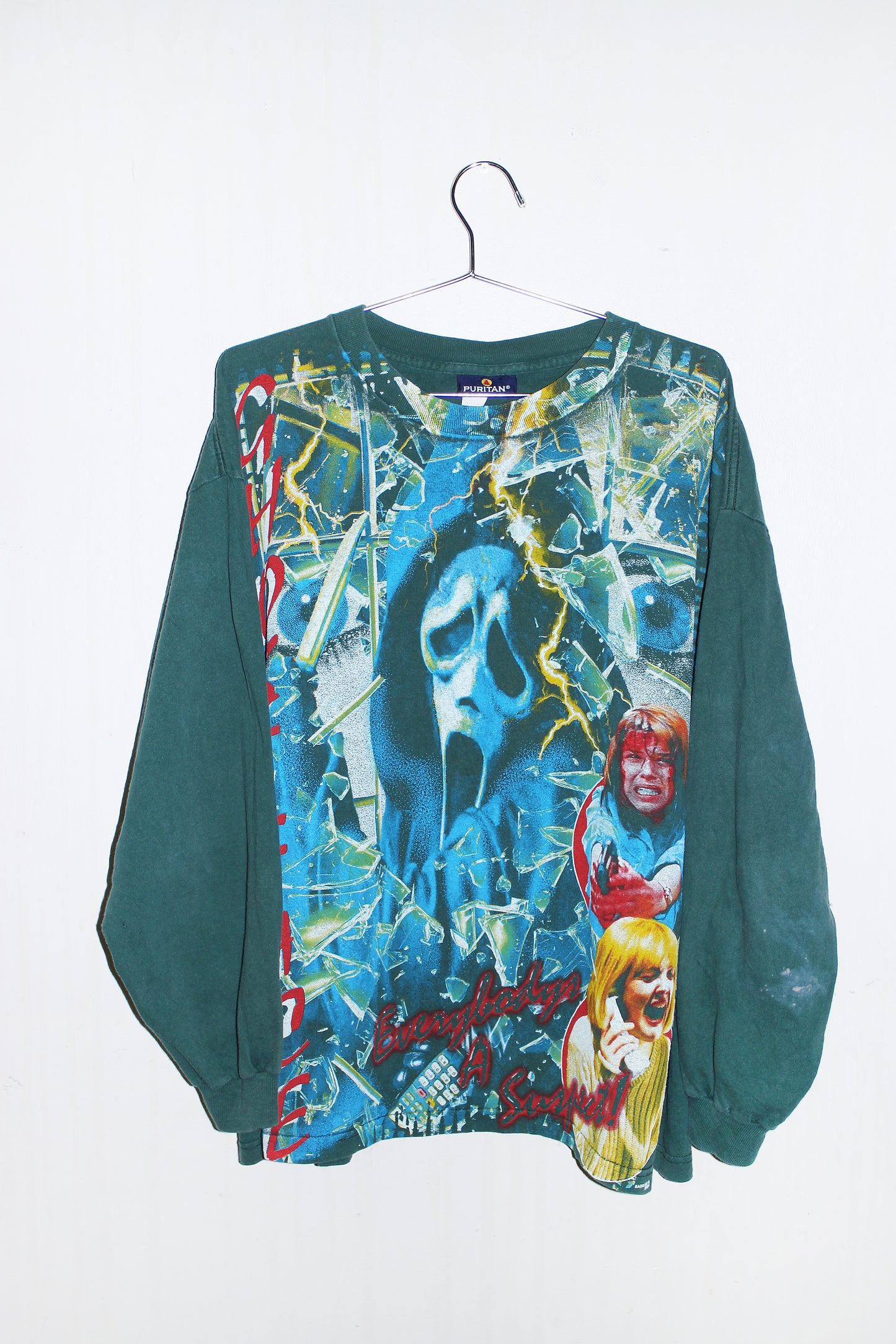 SCREAM/Ghostface on vintage green puritan long sleeve (L Boxy)