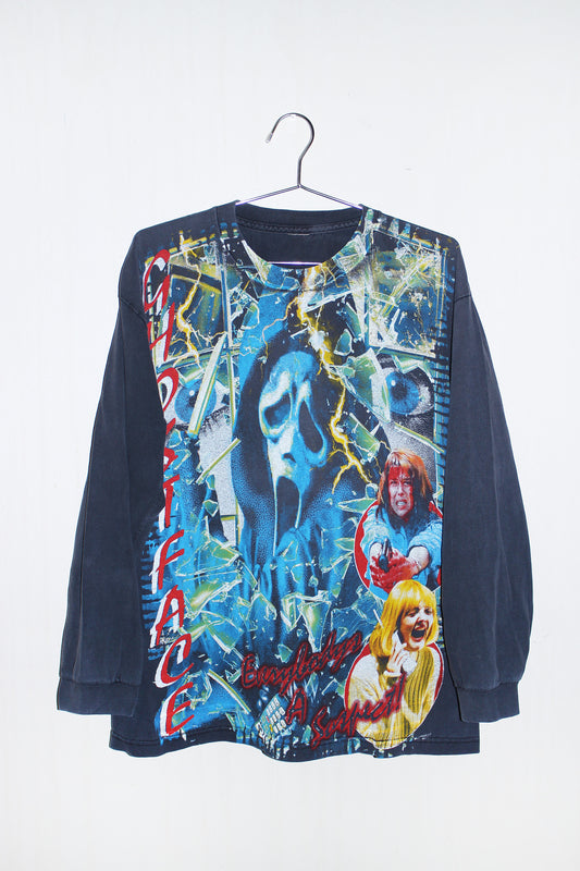 SCREAM/Ghostface on vintage faded longsleeve tee (L)